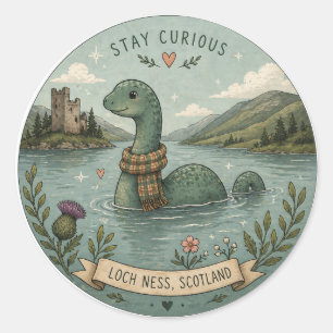 Stay Curious Cosy Cryptid Nessie Loch Ness Monster Classic Round Sticker