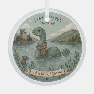 Stay Curious Cosy Cryptid Nessie Loch Ness Monster Glass Tree Decoration