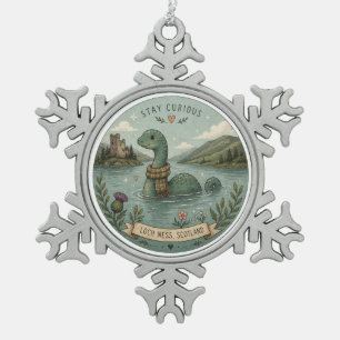 Stay Curious Cosy Cryptid Nessie Loch Ness Monster Snowflake Pewter Christmas Ornament