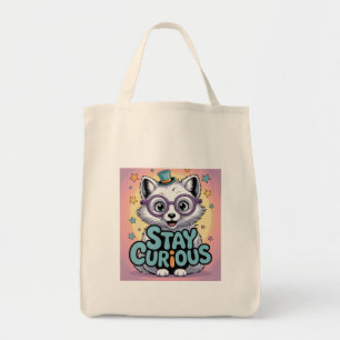 Stay Curious – Cute Cartoon Fox with Glasses Tote Bag