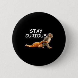 Stay curious cute monkey reading book punch monkey 6 cm round badge