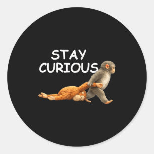 Stay curious cute monkey reading book punch monkey classic round sticker