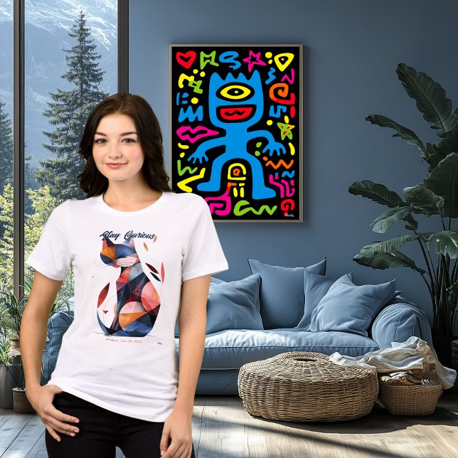 Stay Curious T-Shirt - Abstract Cubist Cat Design (Creator Uploaded)