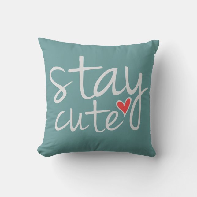 Stay Cute Pillow, Grey Cushion (Front)
