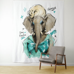 Stay Fabulous Glamour Elephant with Pearls Tapestry