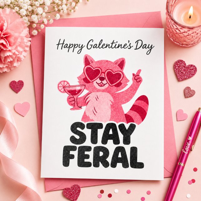 Stay Feral Galentines Racoon Card (Happy Galentine's Day – Stay Feral)