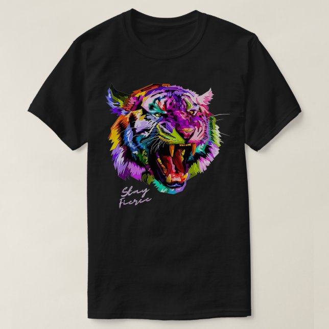 Stay Fierce Colourful Angry Tiger Premium  T-Shirt (Design Front)