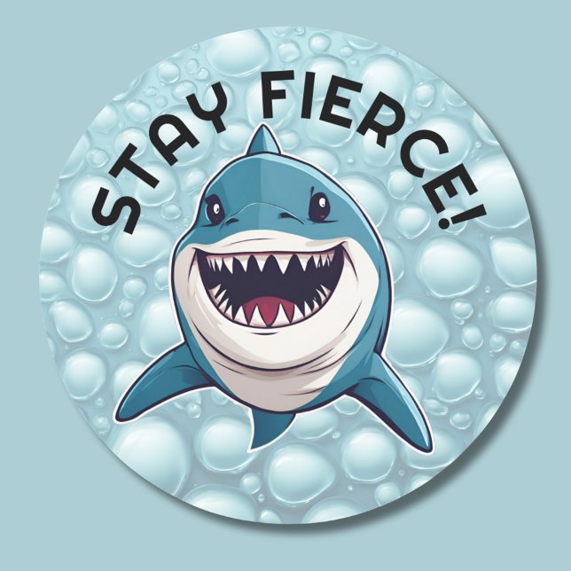 Stay Fierce! Smiling Shark  Classic Round Sticker (Creator Uploaded)