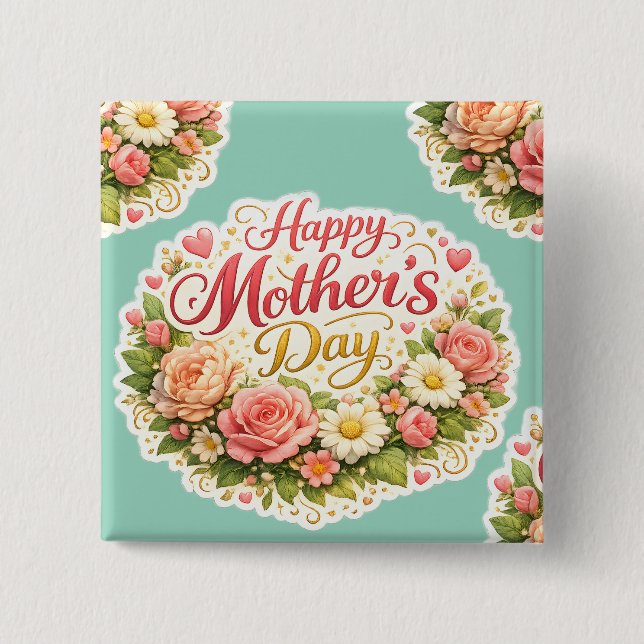 Stay floral wreath 15 cm square badge (Front)