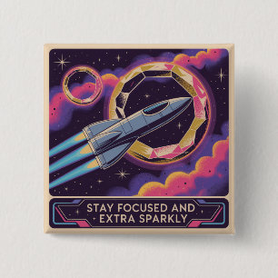 Stay Focused And Extra Sparkly 15 Cm Square Badge