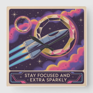 Stay Focused And Extra Sparkly Square Wall Clock