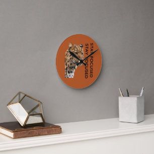 Stay Focused Tiger Motivation Wall Art Poster Round Clock