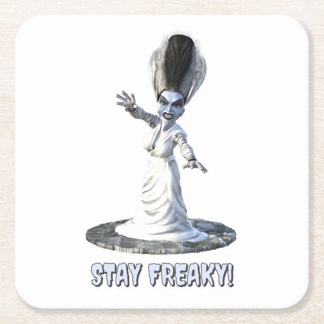 Stay Freaky! Bride of Frankenstein Square Paper Coaster (Front)