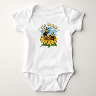 Stay Golden – Bee and Flower Illustration Baby Bodysuit