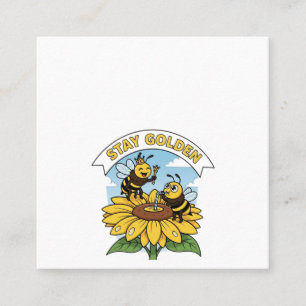 Stay Golden – Bee and Flower Illustration Square Business Card