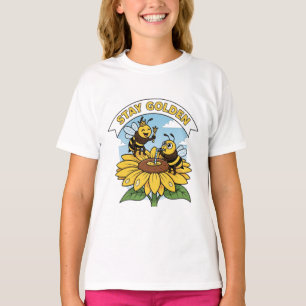 Stay Golden – Bee and Flower Illustration T-Shirt