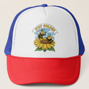 Stay Golden – Bee and Flower Illustration Trucker Hat