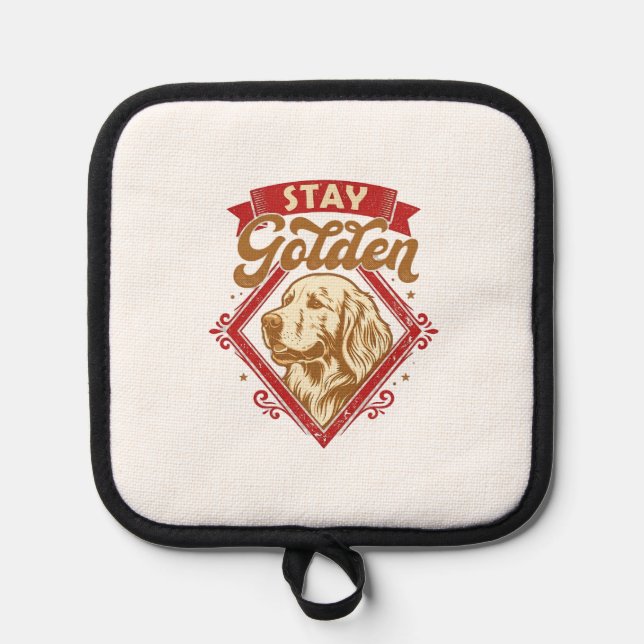 Stay Golden Retriever Dog Red Diamond_1 Pot Holder (Front)