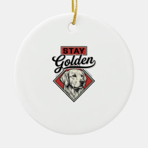 Stay Golden Retriever Vintage Dog Vector Design_1 Ceramic Tree Decoration