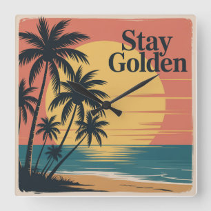 Stay Golden Square Wall Clock