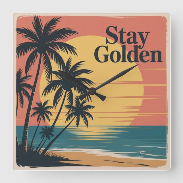 Stay Golden Square Wall Clock (Front)