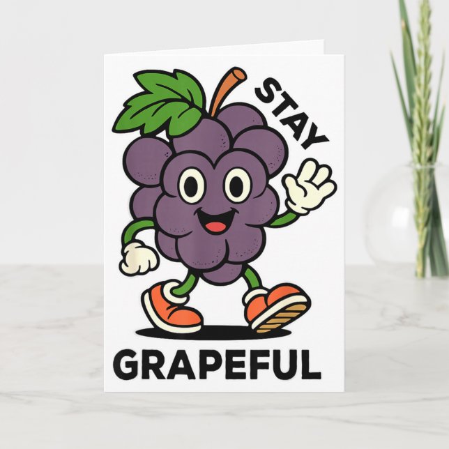 Stay Grapeful - Retro Style - Funny Fruit Pun, Ins Card (Front)