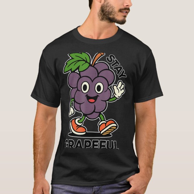 Stay Grapeful - Retro Style - Funny Fruit Pun, Ins T-Shirt (Front)