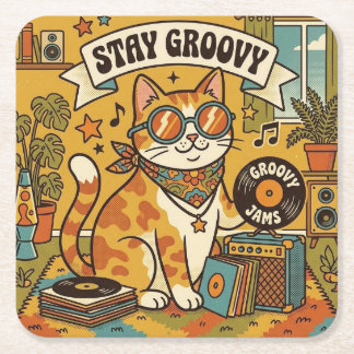 STAY GROOVY | Animal Lover | Bohemia Square Paper Coaster