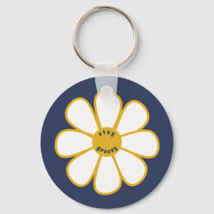Stay Groovy Cute Retro Daisy Flower Key Ring