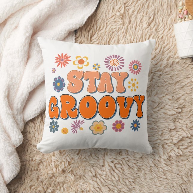 Stay Groovy Flower Power 60's Retro  Cushion (Blanket)