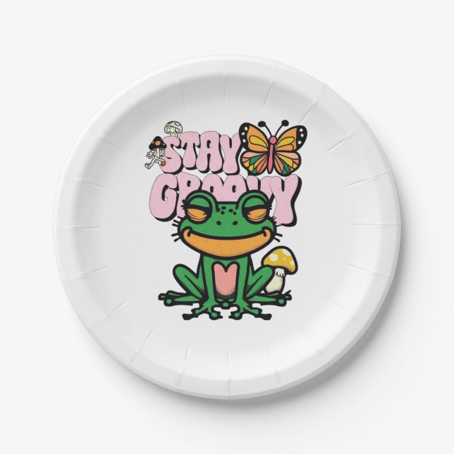 Stay Groovy Frog Paper Plate (Front)