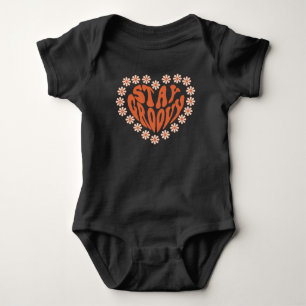 Stay Groovy Heart With Flowers Baby Bodysuit