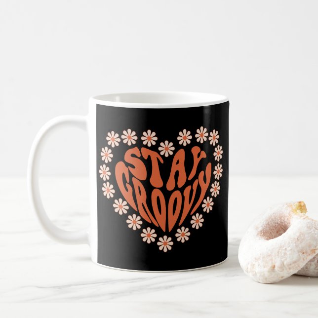 Stay Groovy Heart With Flowers Coffee Mug (With Donut)