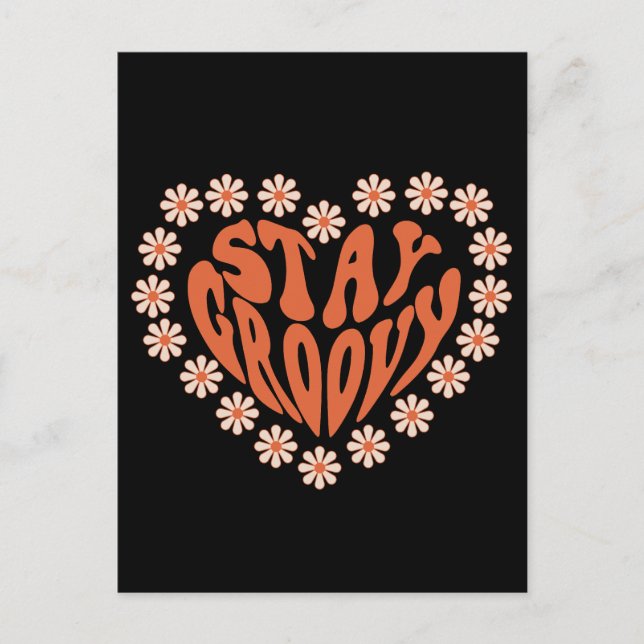 Stay Groovy Heart With Flowers Postcard (Front)