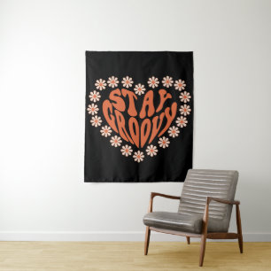 Stay Groovy Heart With Flowers Tapestry