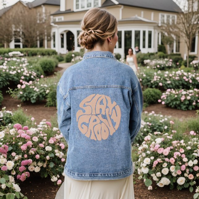 Stay Groovy Retro Beige Denim Jacket (Wedding Back)