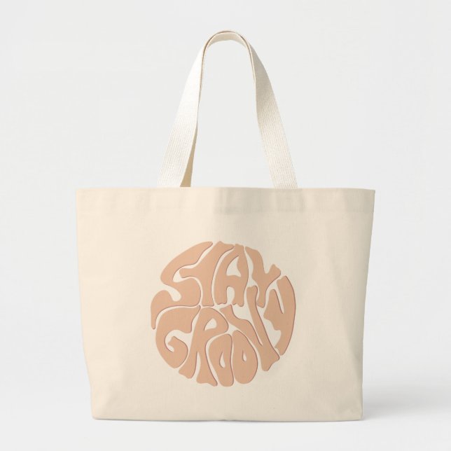 Stay Groovy Retro Beige Large Tote Bag (Front)