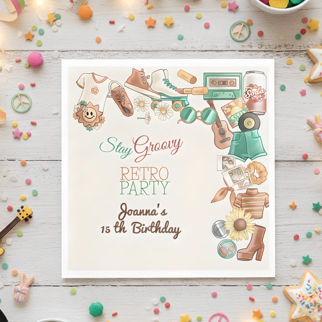 Stay groovy retro birthday party napkin (Creator Uploaded)