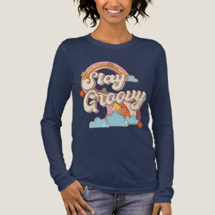 Stay Groovy Retro Rainbow Flowers Typography Tri-Blend Shirt