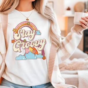 Stay Groovy Retro Rainbow Flowers Typography Tri-Blend Shirt