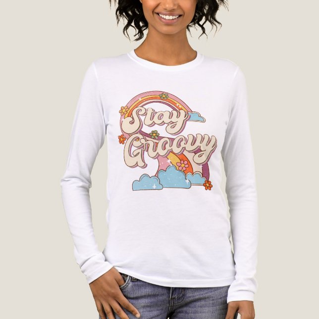 Stay Groovy Retro Rainbow Flowers Typography Tri-Blend Shirt (Front)