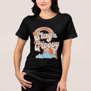 Stay Groovy Retro Rainbow Flowers Typography Tri-Blend Shirt