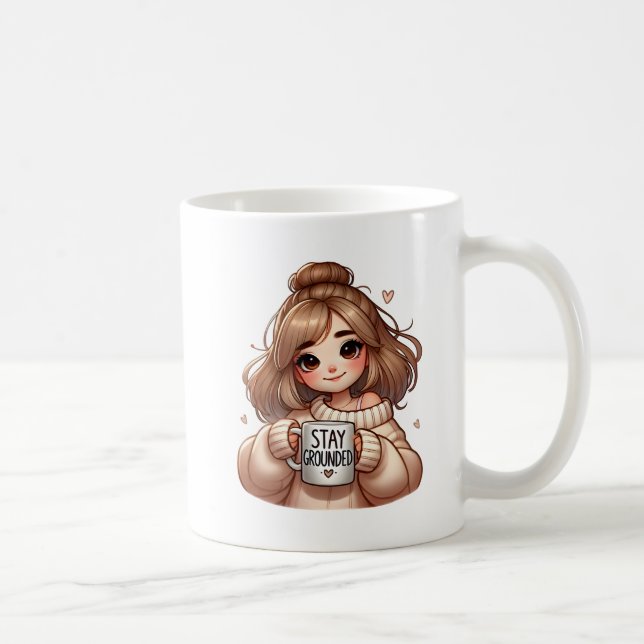 Stay Grounded Coffee Mug - Cosy Bubbly Girl with O (Right)
