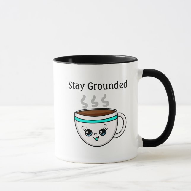 Stay Grounded, Cute Kawaii Cartoon Coffee Mug (Right)