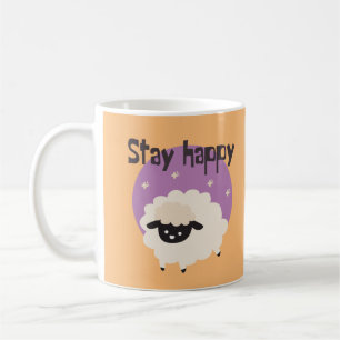 Stay happy Kawaii cute funny white sheep purple Coffee Mug