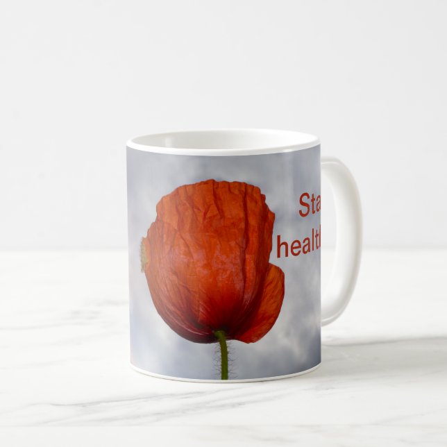 Stay healthy with red flower coffee mug (Front Right)