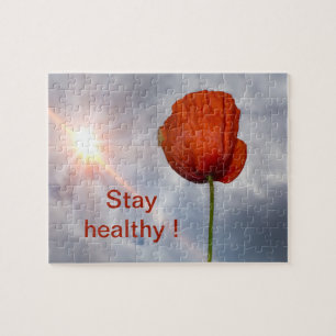 Stay healthy with red flower jigsaw puzzle