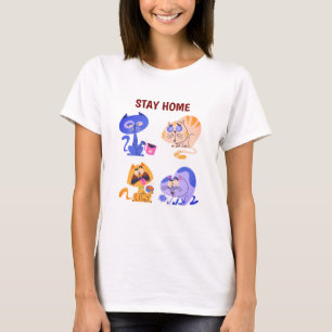Stay Home Cosy Cat Lover Minimalist T-Shirt