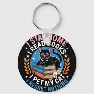 Stay home read books pet cat funny introvert nerd key ring