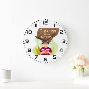 Stay Home Read More Books Book Lover Large Clock